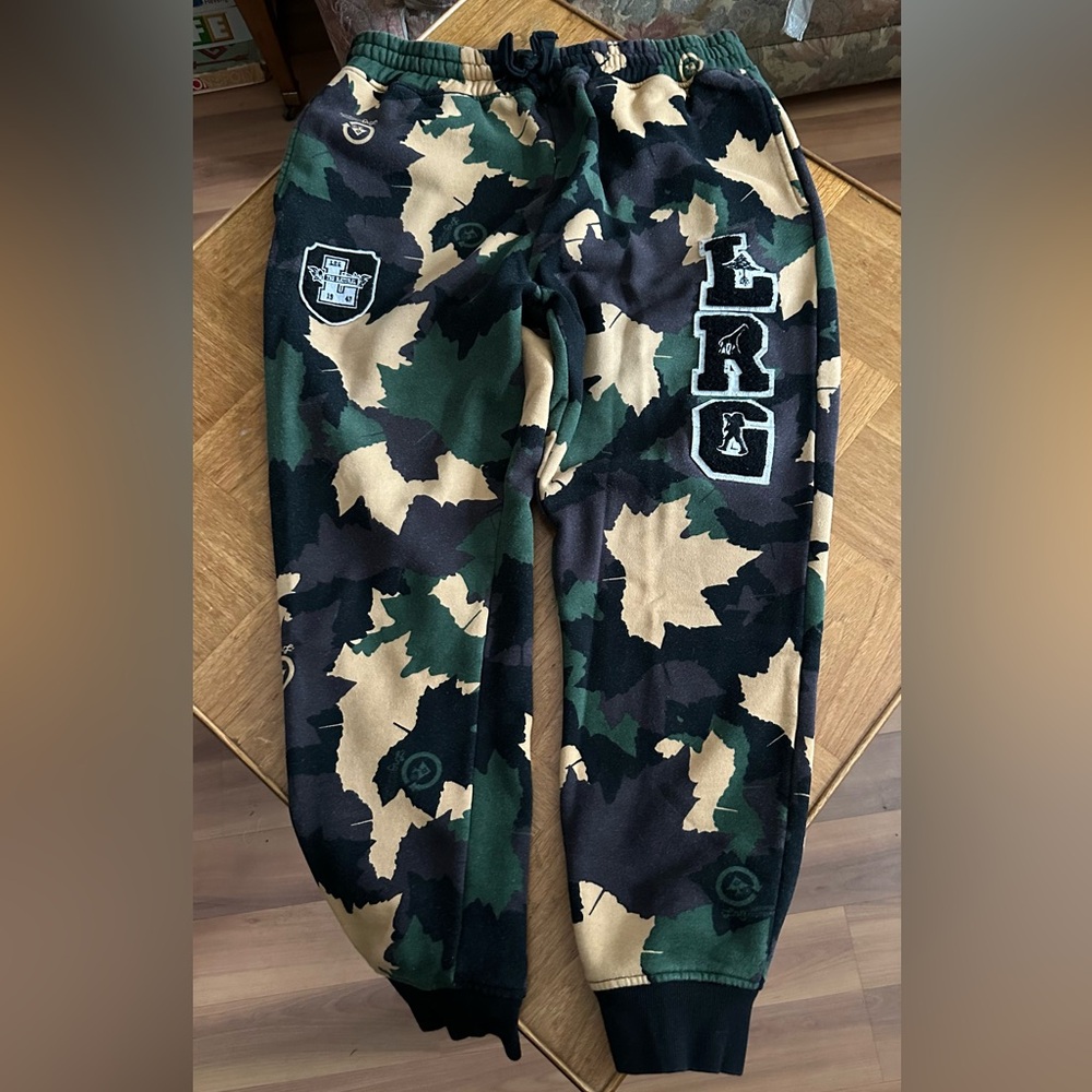 LRG sweatpants - Black, Green, and Tan, TreeLeaf camo.